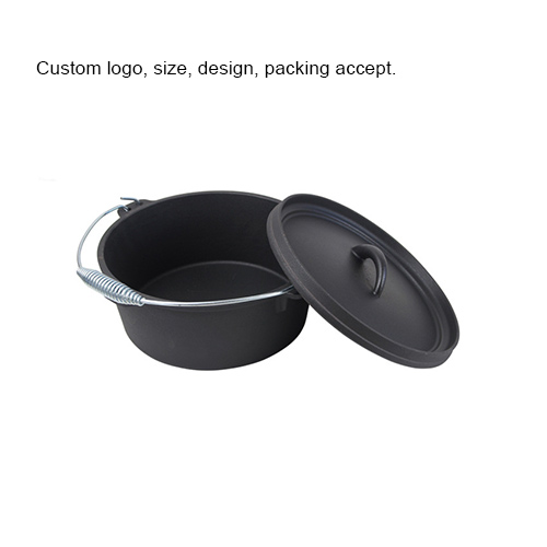 pre-seasoned cast iron dutch oven with metal spring handle