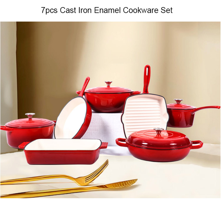 7pcs enameled cast iron cookware set