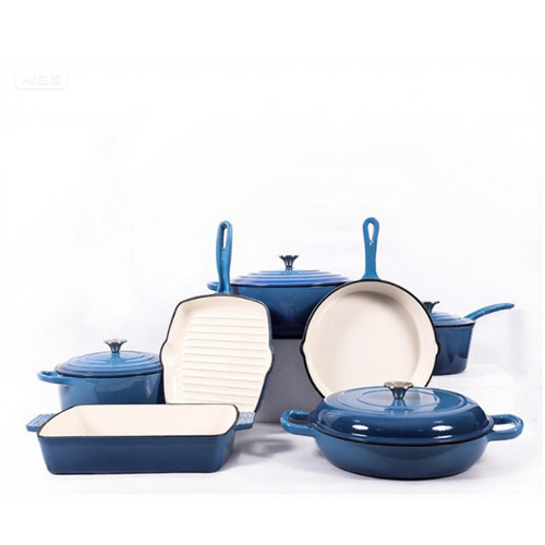 Colorful cast iron cookware collection