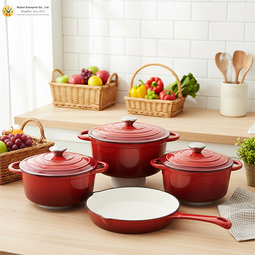 red enalmeled cookware set